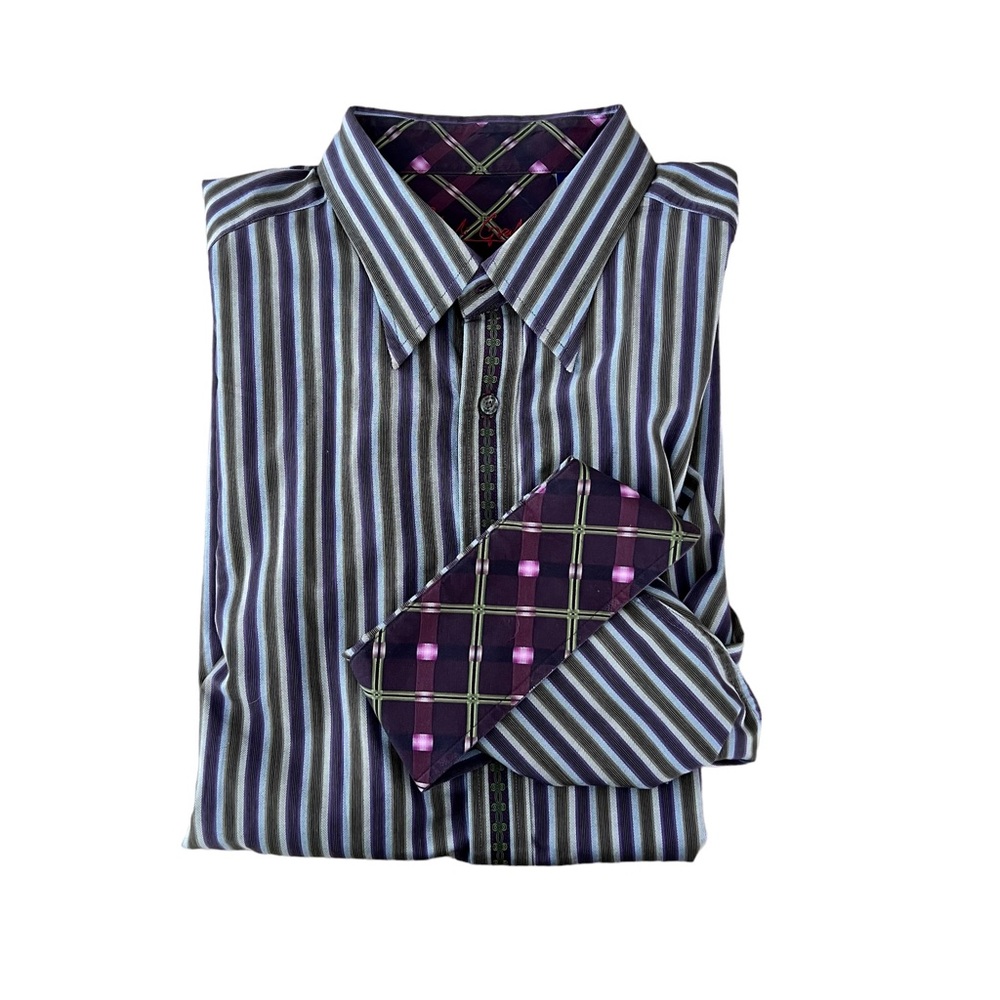 Mens Robert Graham 3XL Big & Tall Green/Purple 
Button Up/Flip Cuff Dress shirt